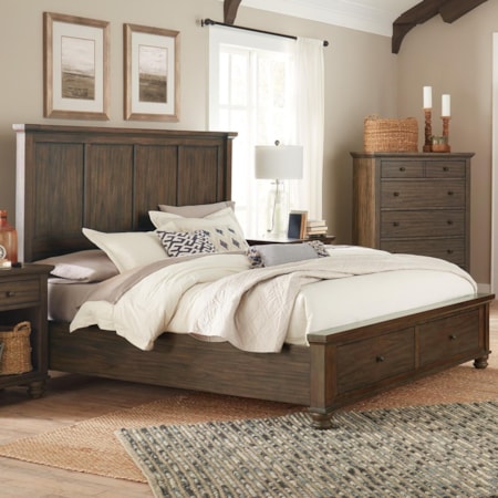 Transitional Queen Panel Bed with Footboard Storage