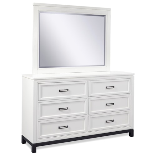Transitional 6-Drawer Dresser & Mirror Set with Felt-Lined Drawers