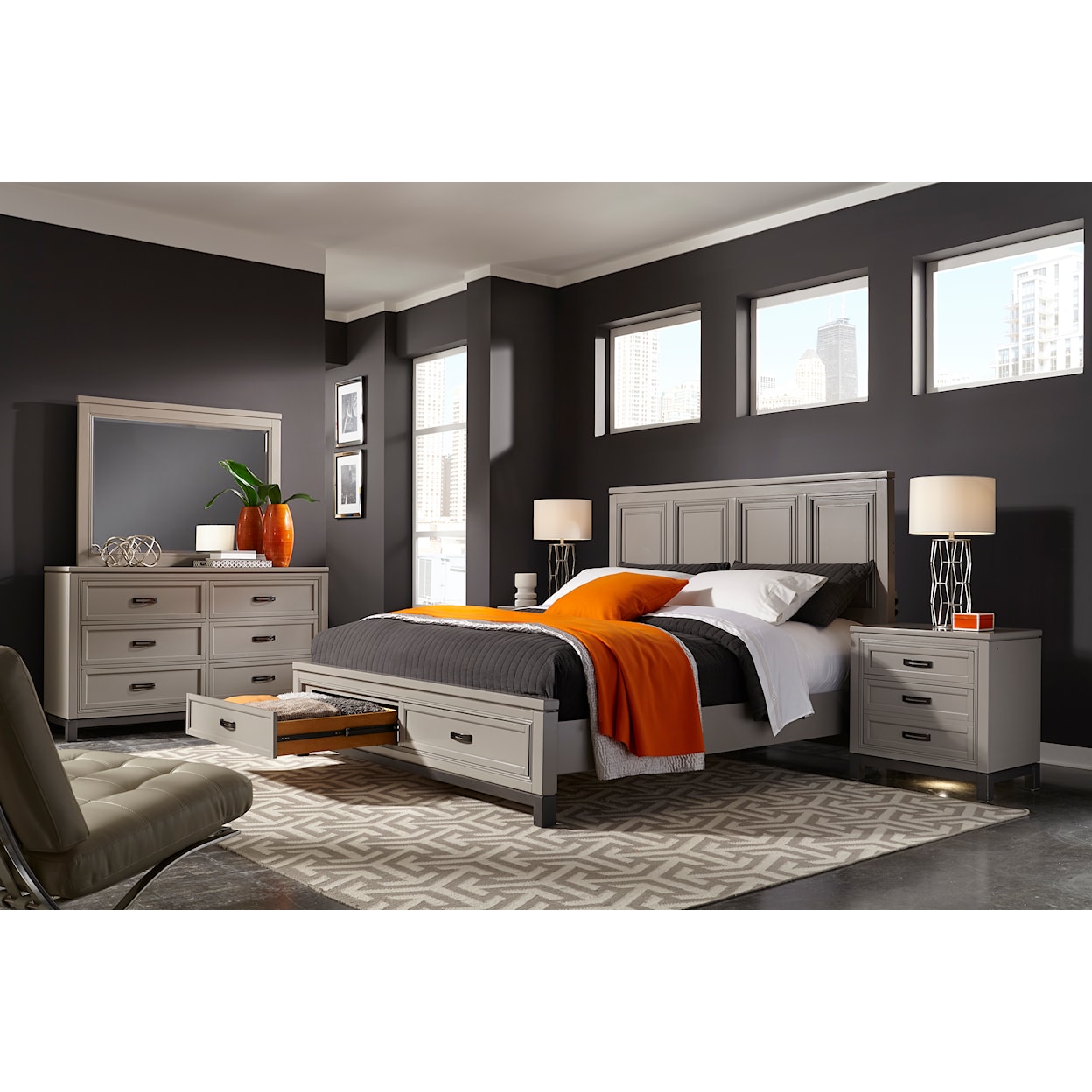 Aspenhome Hyde Park Queen Painted Panel Storage Bed