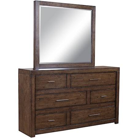 Contemporary Asymmetrical Dresser and Mirror Set