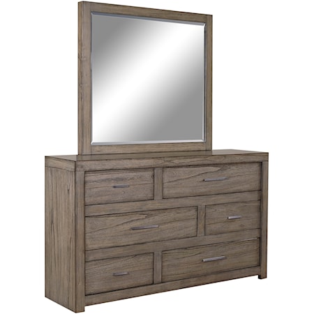 Contemporary Asymmetrical Dresser and Mirror Set