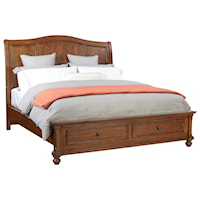 Transitional California King Sleigh Storage Bed with USB Ports