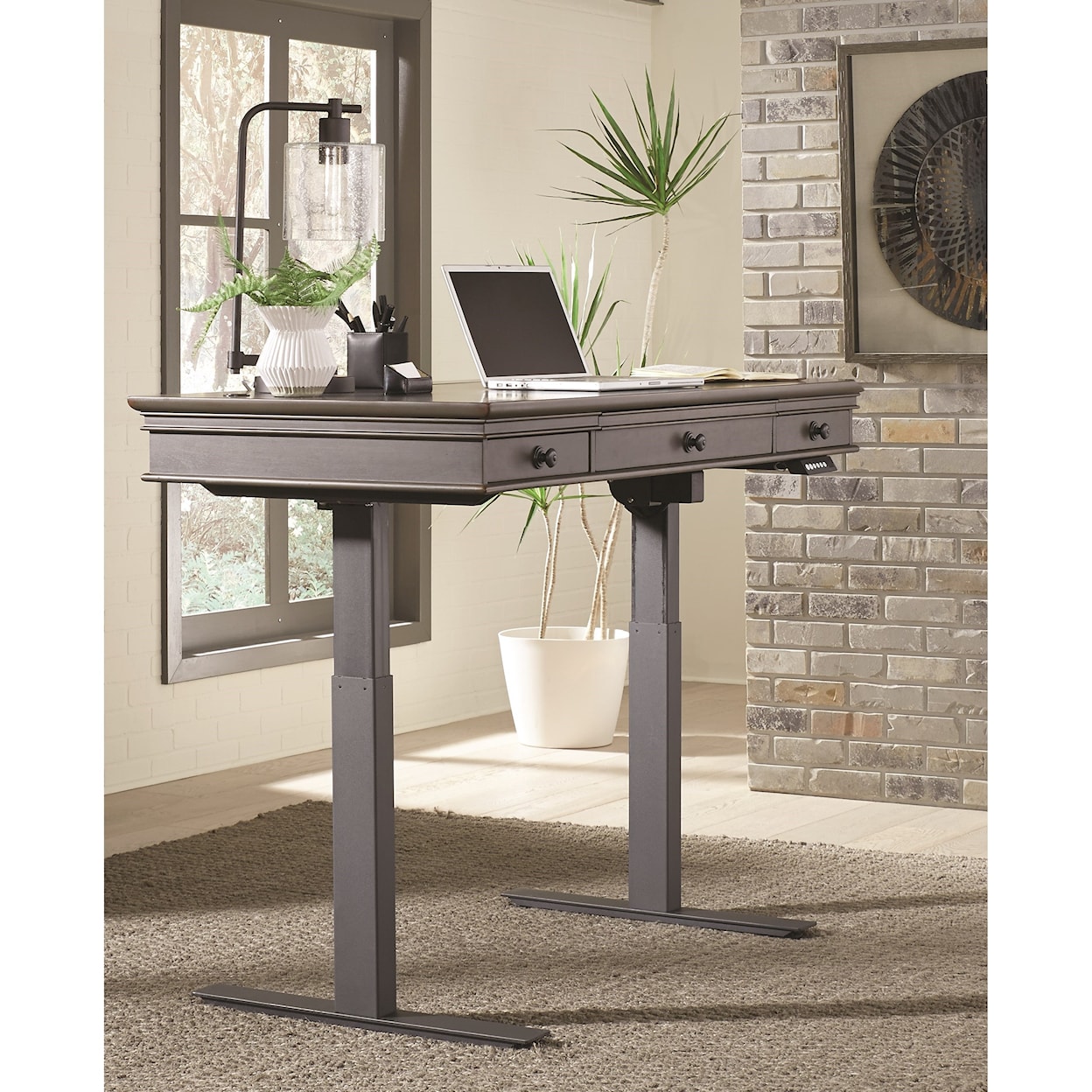 Aspenhome Oxford Lift Desk with Outlets and USB Ports