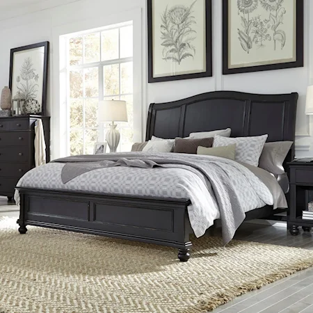 Transitional Queen Sleigh Bed with USB Ports