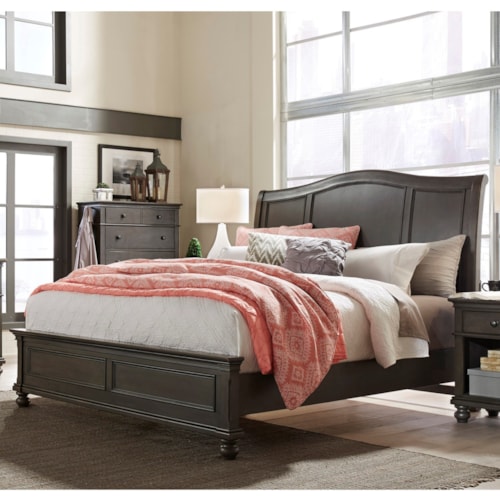 Transitional Queen Sleigh Bed with USB Ports