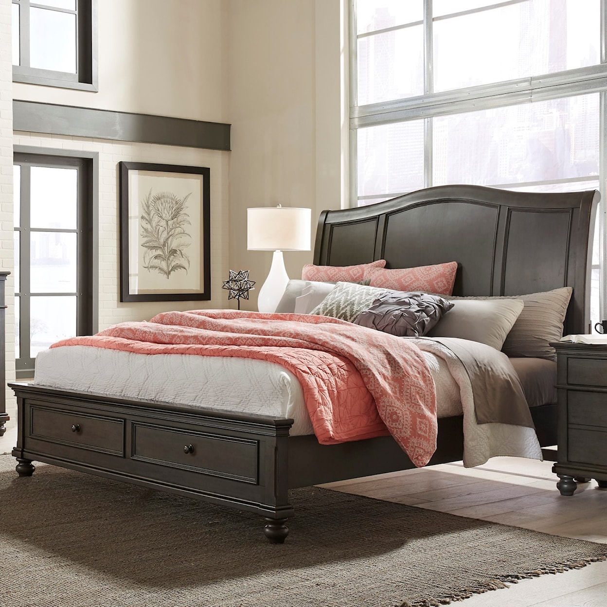 Aspenhome Charles Queen Sleigh Storage Bed