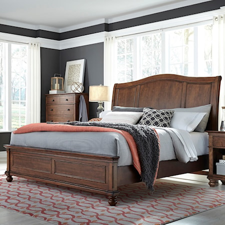 Transitional King Sleigh Bed with USB Ports