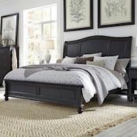 Transitional California King Sleigh Bed with USB Ports