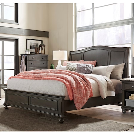 Transitional California King Sleigh Bed with USB Ports