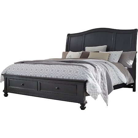 Transitional King Sleigh Storage Bed with USB Ports
