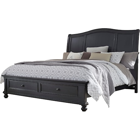 Transitional California King Sleigh Storage Bed with USB Ports