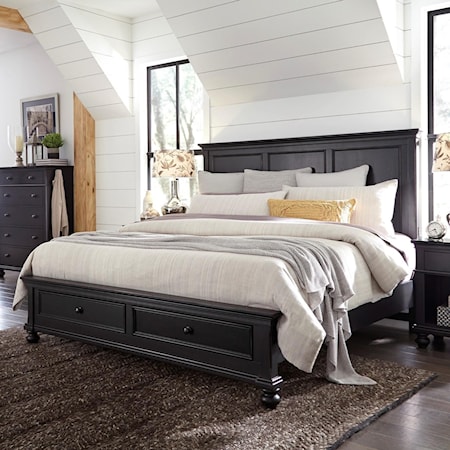 Transitional Queen Panel Storage Bed with USB Ports