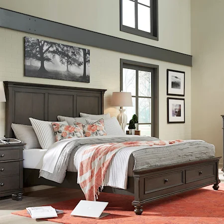 Transitional Queen Panel Storage Bed with USB Ports