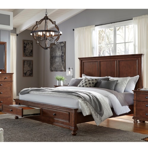 Transitional Queen Panel Storage Bed with USB Ports