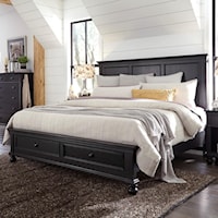 Transitional King Panel Storage Bed with USB Ports