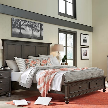 Transitional King Panel Storage Bed with USB Ports