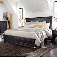 Transitional California King Panel Storage Bed with USB Ports