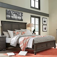 Transitional California King Panel Storage Bed with USB Ports