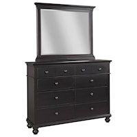 Transitional 8 Drawer Chesser and Mirror Set with Drop-Front Drawer
