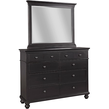 Transitional 8 Drawer Chesser and Mirror Set with Drop-Front Drawer