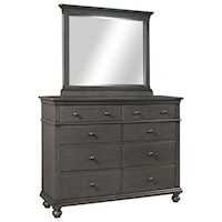 Transitional 8 Drawer Chesser and Mirror Set with Drop-Front Drawer