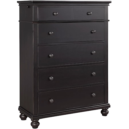 Transitional 5 Drawer Chest with Pullout Clothing Rod