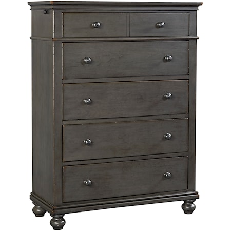 Transitional 5 Drawer Chest with Pullout Clothing Rod