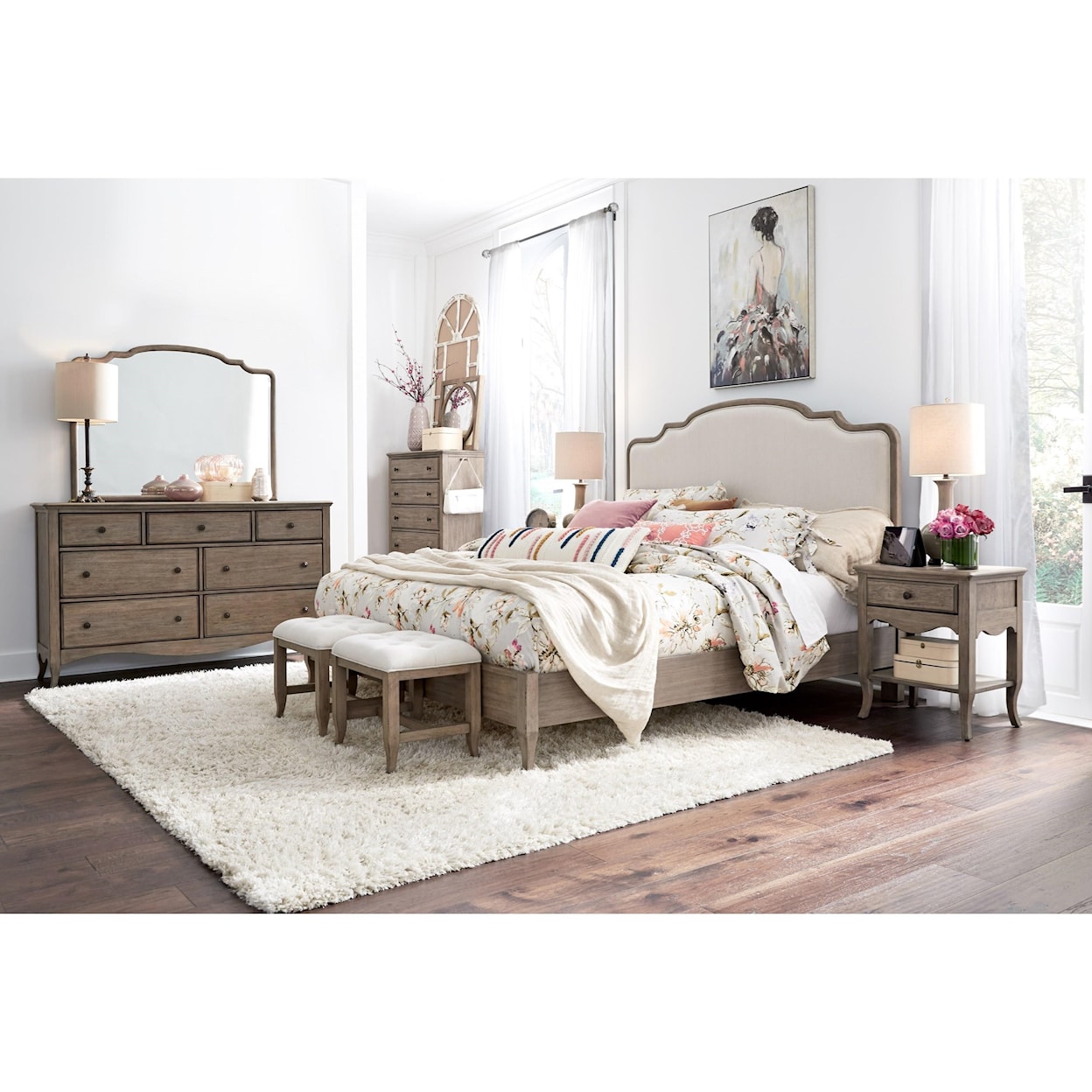 Aspenhome Provence Queen Upholstered Panel Bed