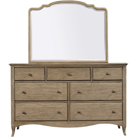 Casual 7-Drawer Dresser and Mirror Combination with Felt-Lined Top Drawers
