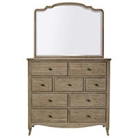 Casual 9-Drawer Chesser and Mirror Combination with Felt-Lined Top Drawers