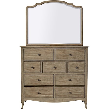 Casual 9-Drawer Chesser and Mirror Combination with Felt-Lined Top Drawers