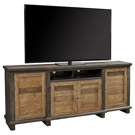 Rustic 86" Console with Adjustable Shelving and Wire Management