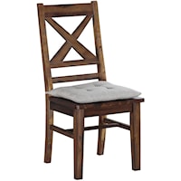 Rustic Solid Wood Dining Side Chair with Tie on Cushion