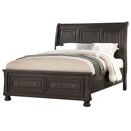 Traditional Queen Sleigh Bed with Storage Footboard