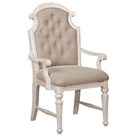 Relaxed Vintage Dining Arm Chair with Button Tufted Back