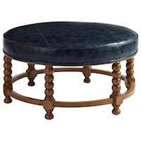 Naples Round Cocktail Ottoman with Spool-Turned Base