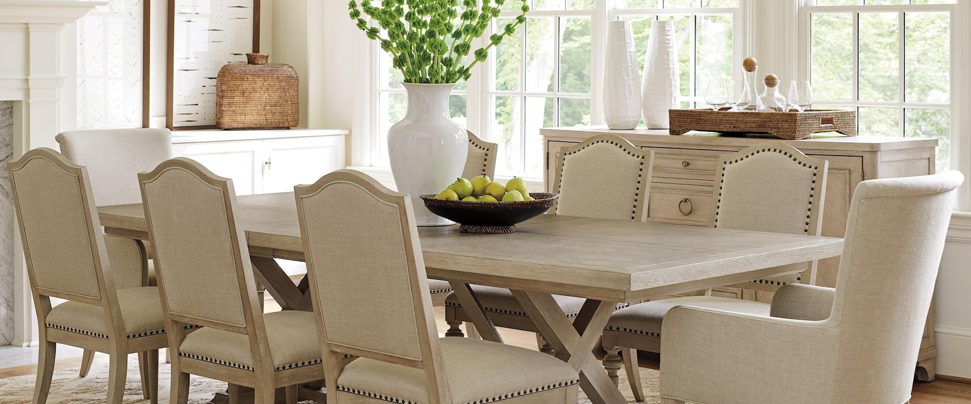 9-Piece Dining Set with Rockpoint Table,  Aidan Linen Chairs, Serra Linen Chairs