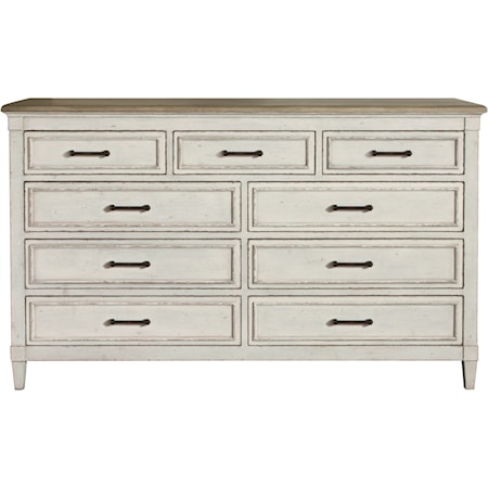 Cottage 9 Drawer Dresser with Weathered Finish