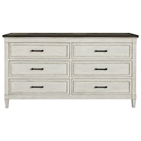 Cottage 6 Drawer Dresser with Weathered Finish