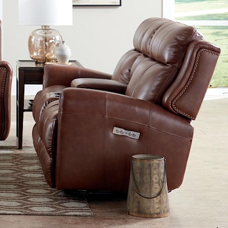 Leather Match Power Reclining Loveseat with Extended Footrests and Console
