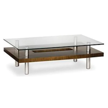 Wood and Glass Coffee Table with Metal Legs