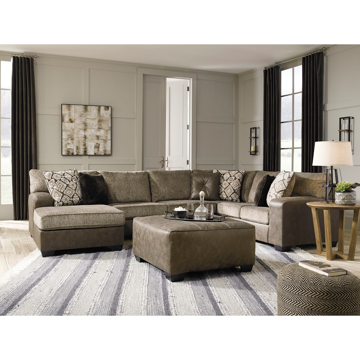 Benchcraft Abalone 3pc Sectional and ottoman 