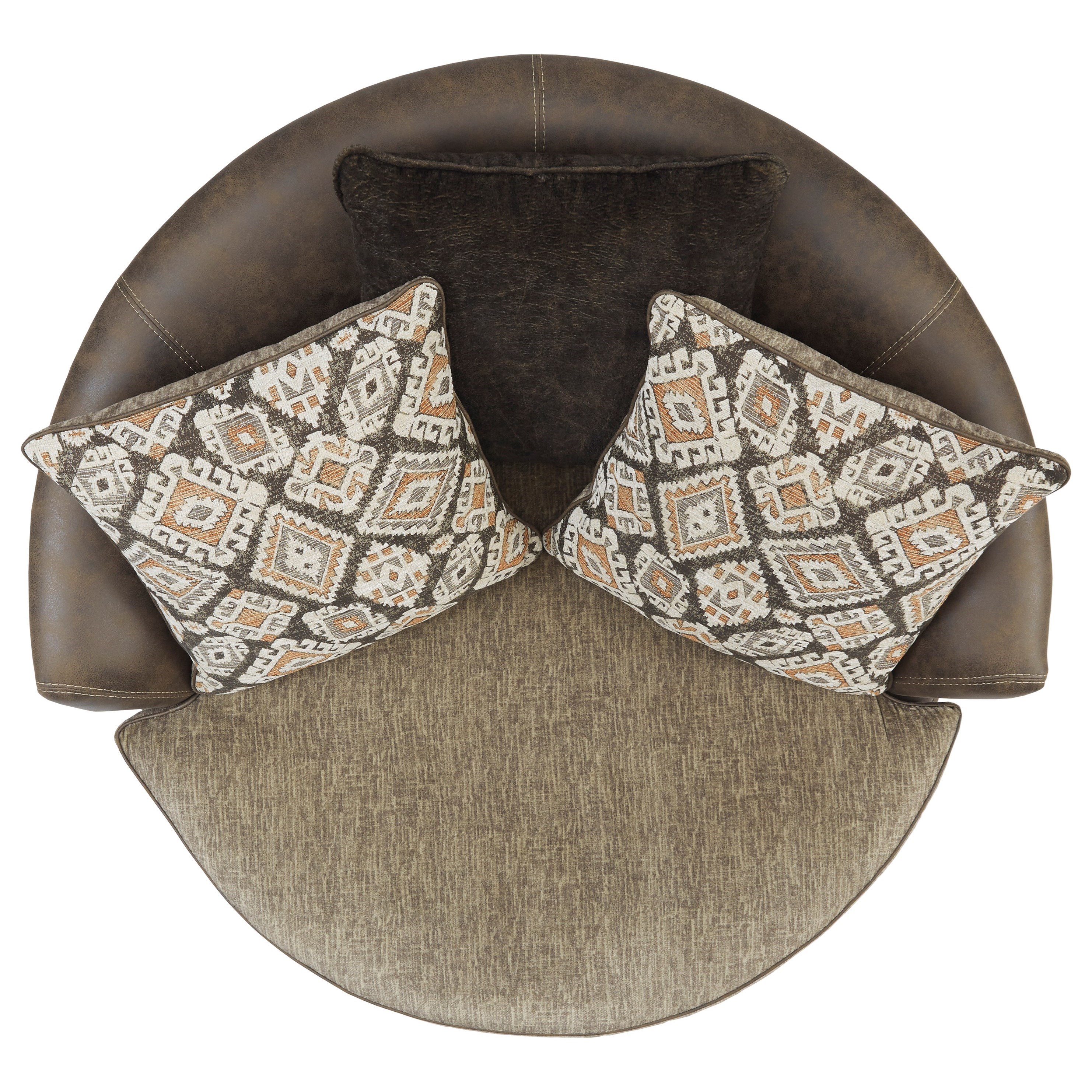 Benchcraft Abalone 9130221 Brown Faux Leather/Fabric Oversized Swivel Accent Chair Standard