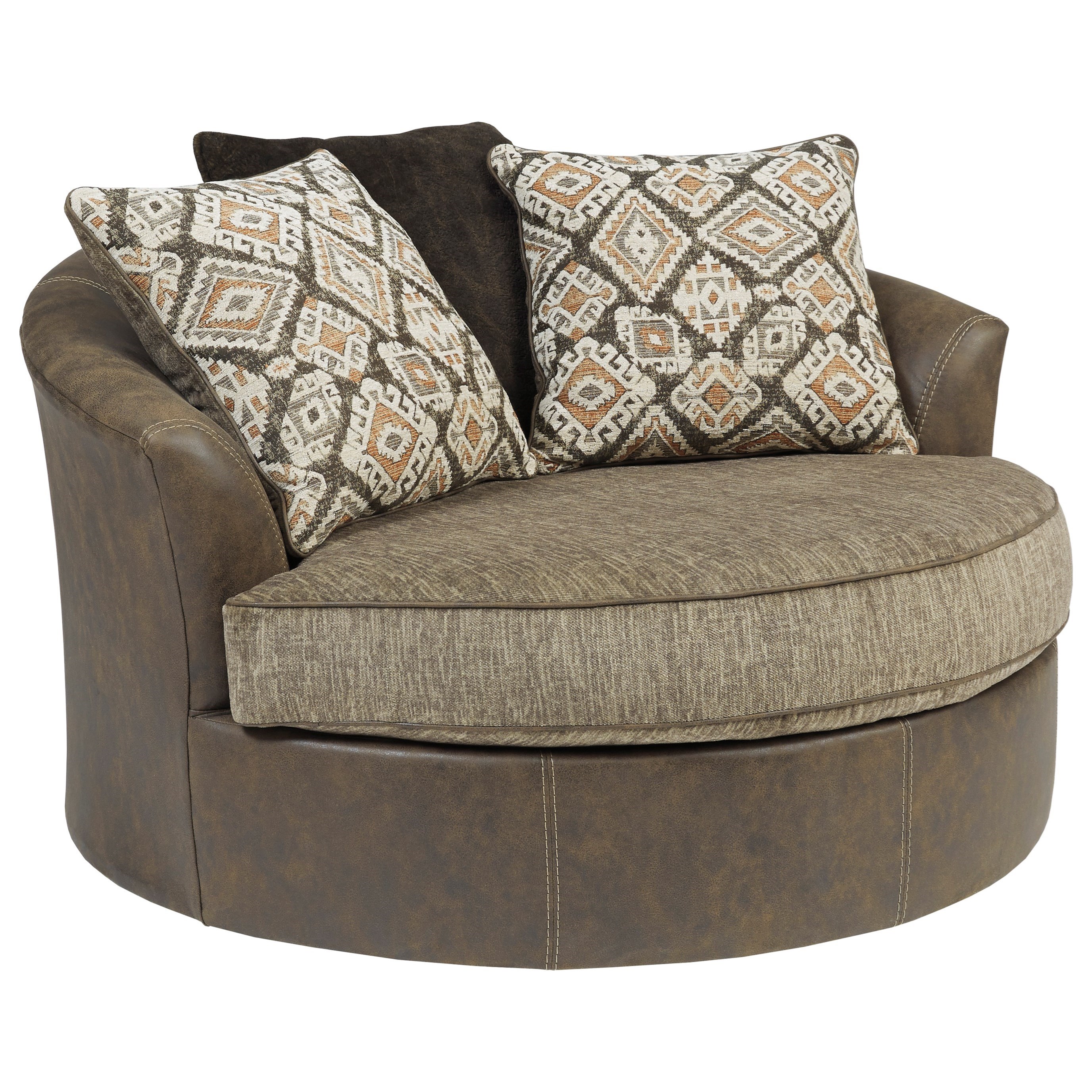 Benchcraft Abalone 9130221 Brown Faux Leather/Fabric Oversized Swivel