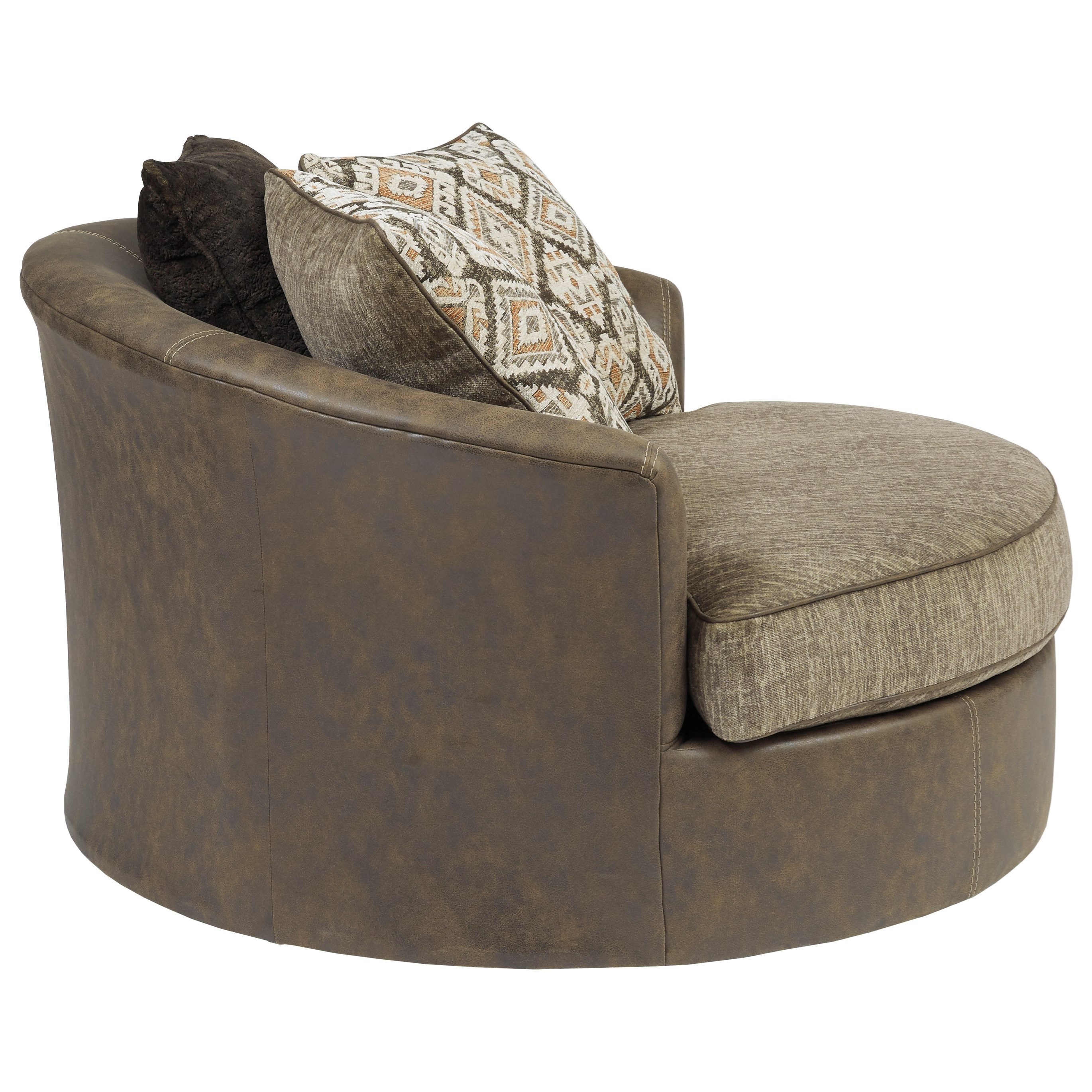 Benchcraft Abalone 9130221 Brown Faux Leather/Fabric Oversized Swivel Accent Chair Standard