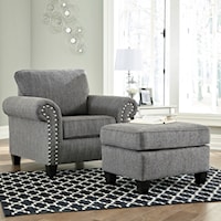 Contemporary Chair and Ottoman with Nail Head Trim