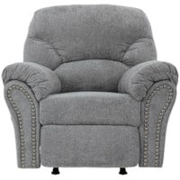 Rocker Recliner with Pillow Arms and Nailhead Trim