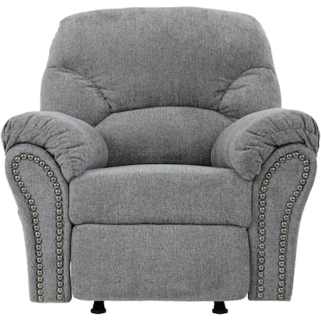 Rocker Recliner with Pillow Arms and Nailhead Trim