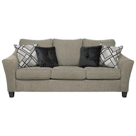 Contemporary Sofa with Flared Arms in Taupe Fabric 