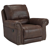 Faux Leather Rocker Recliner with Rolled Arms and Nailhead Trim